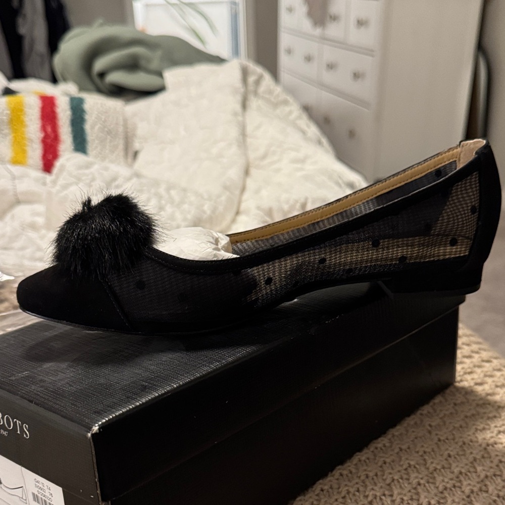 Talbots Black Mesh Flats with Pom Pom - Picture 2 of 7